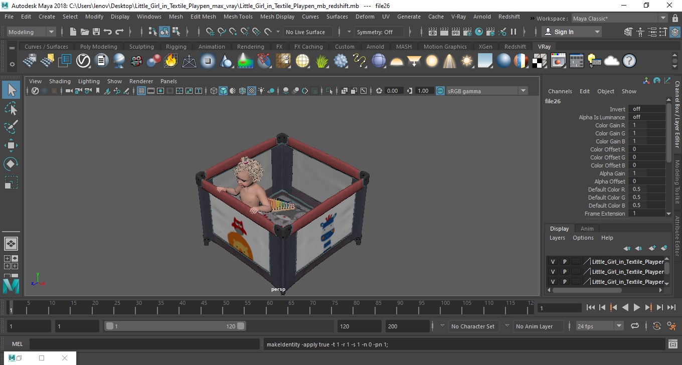 3D model Little Girl in Textile Playpen