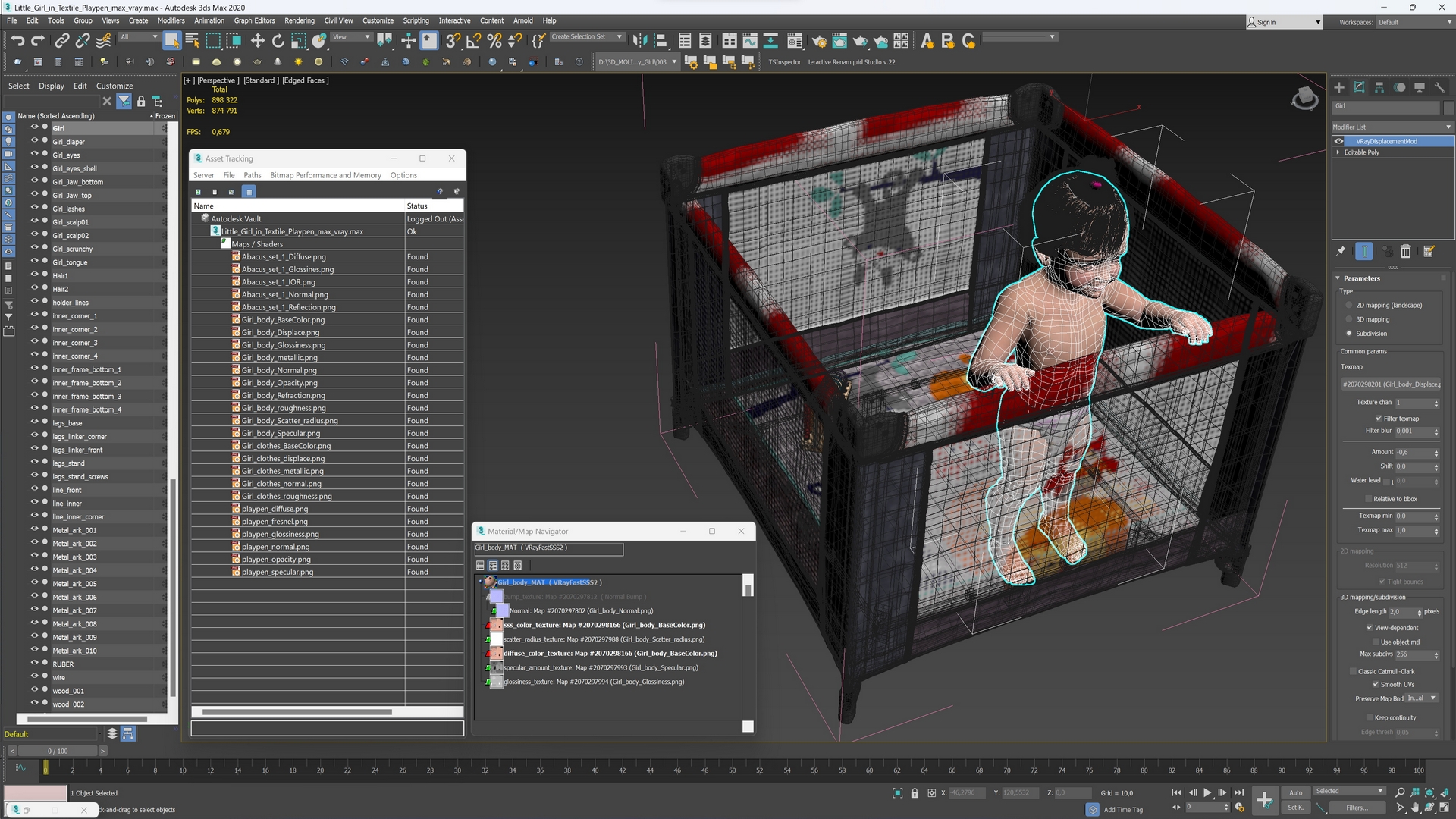 3D model Little Girl in Textile Playpen