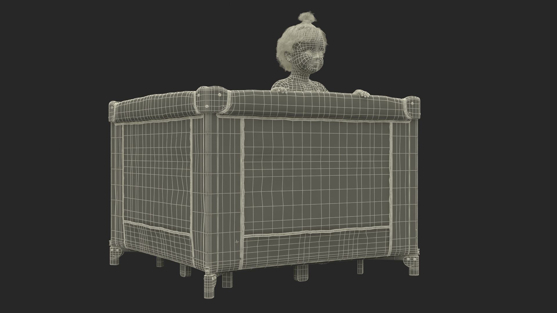 3D model Little Girl in Textile Playpen
