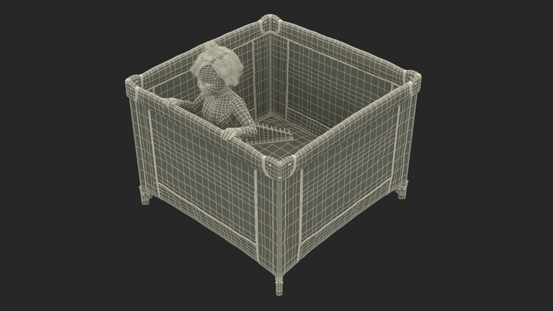 3D model Little Girl in Textile Playpen