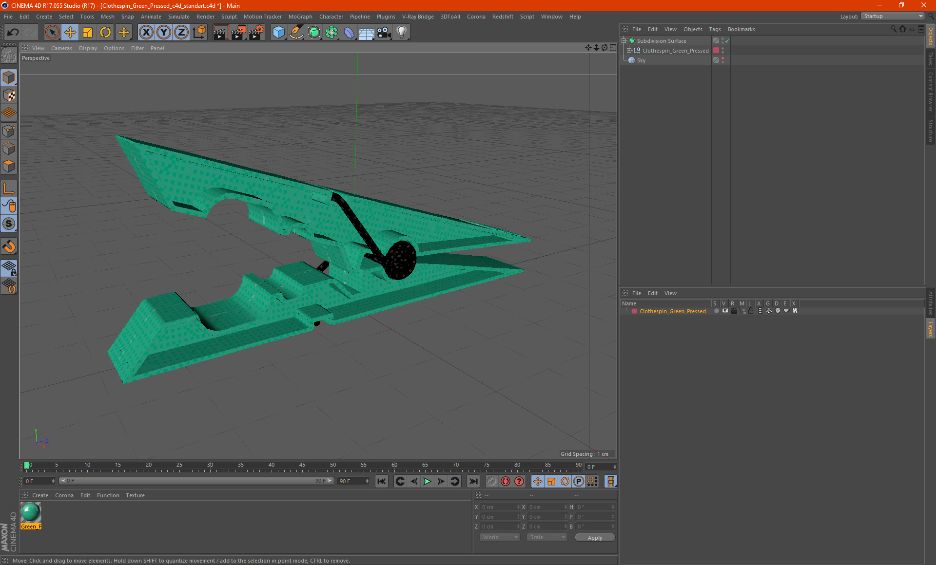 Clothespin Green Pressed 3D model