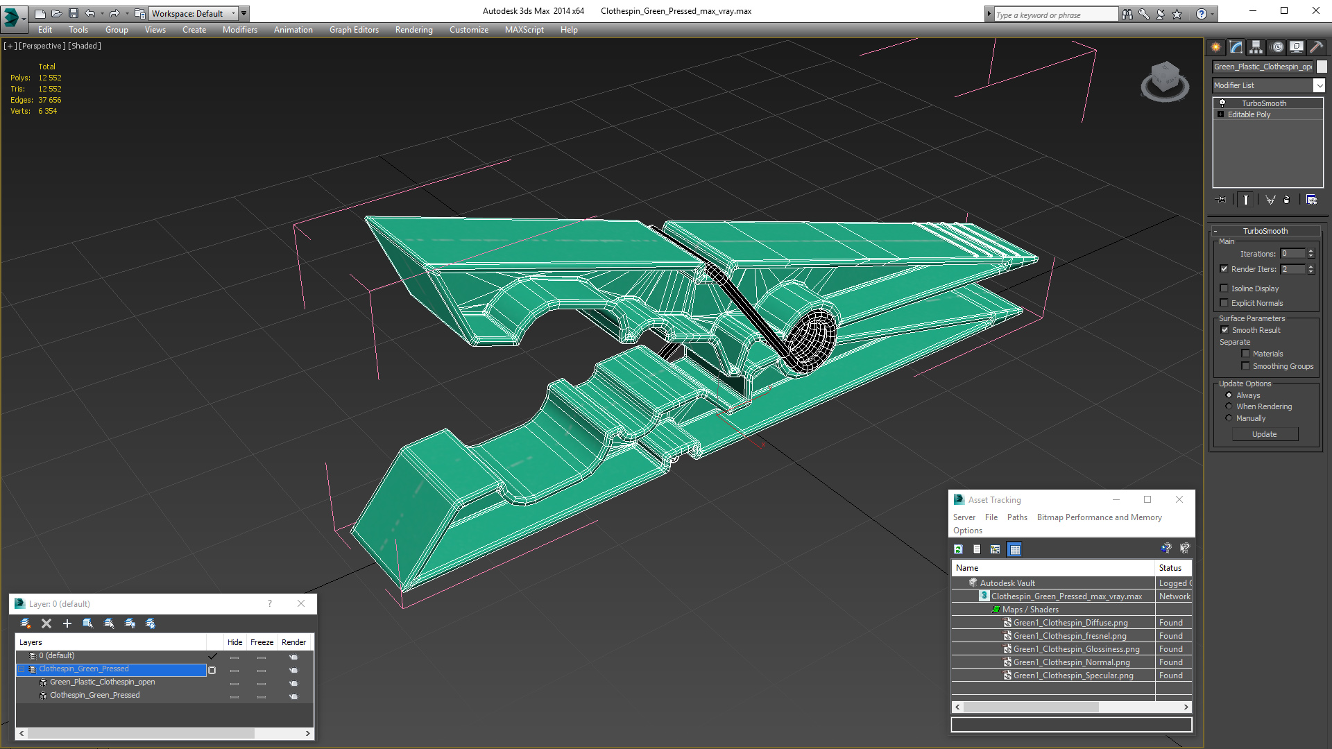 Clothespin Green Pressed 3D model