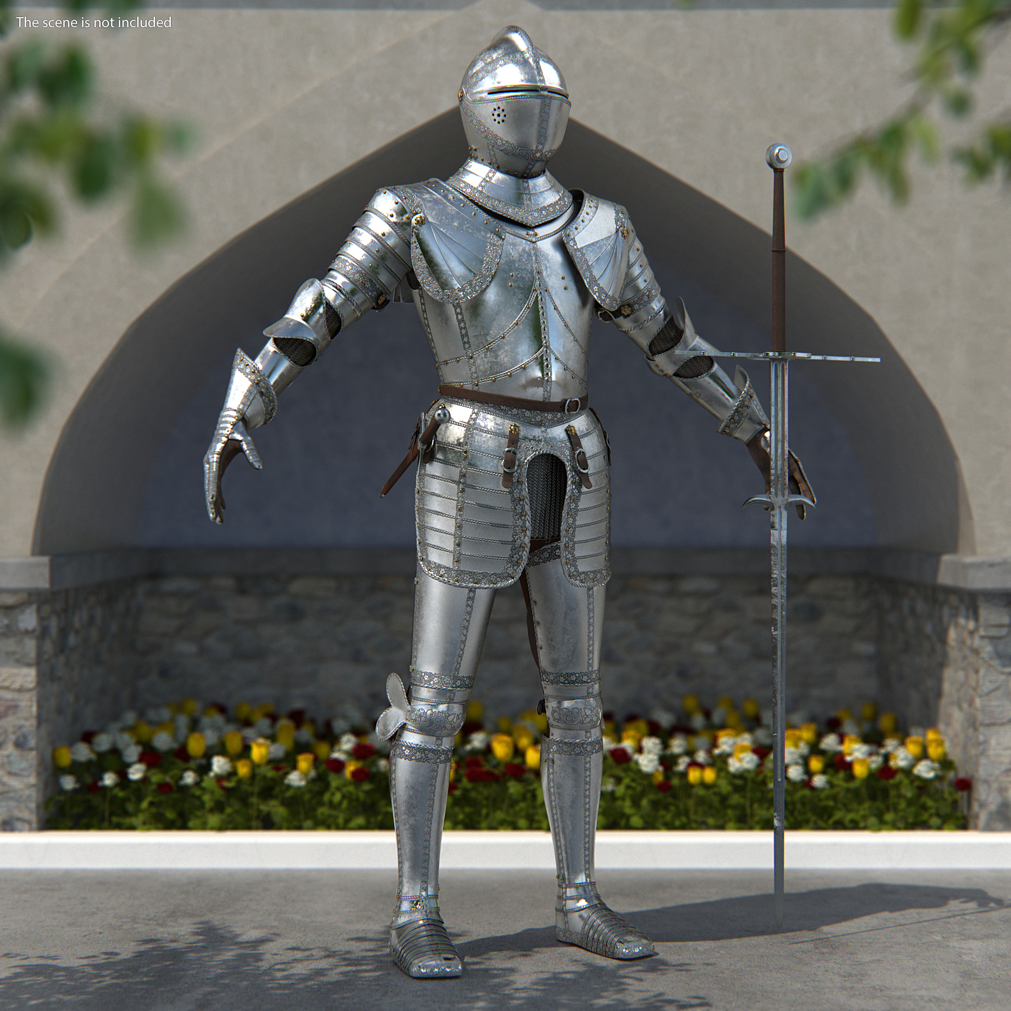 3D Polished Medieval Knight Plate Armor T-Pose model