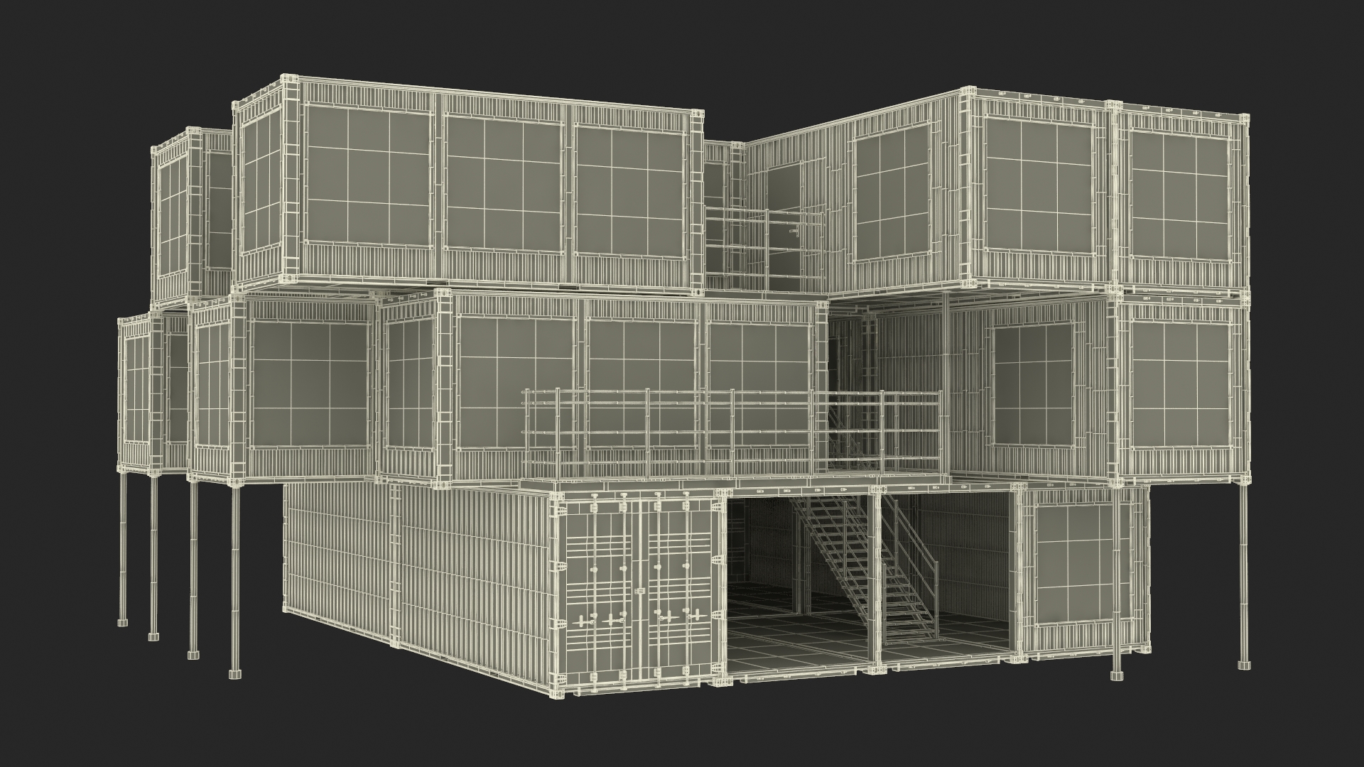 3D Container Office Building Black