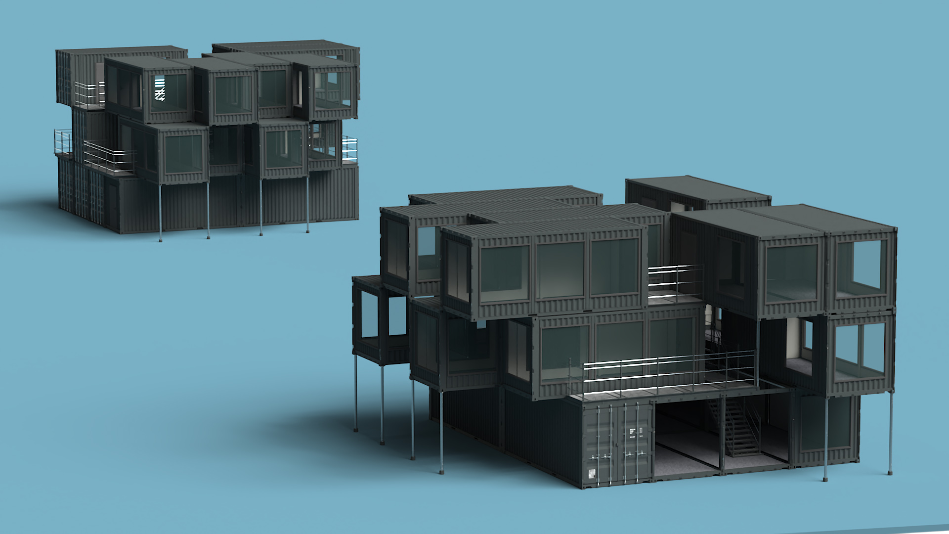 3D Container Office Building Black