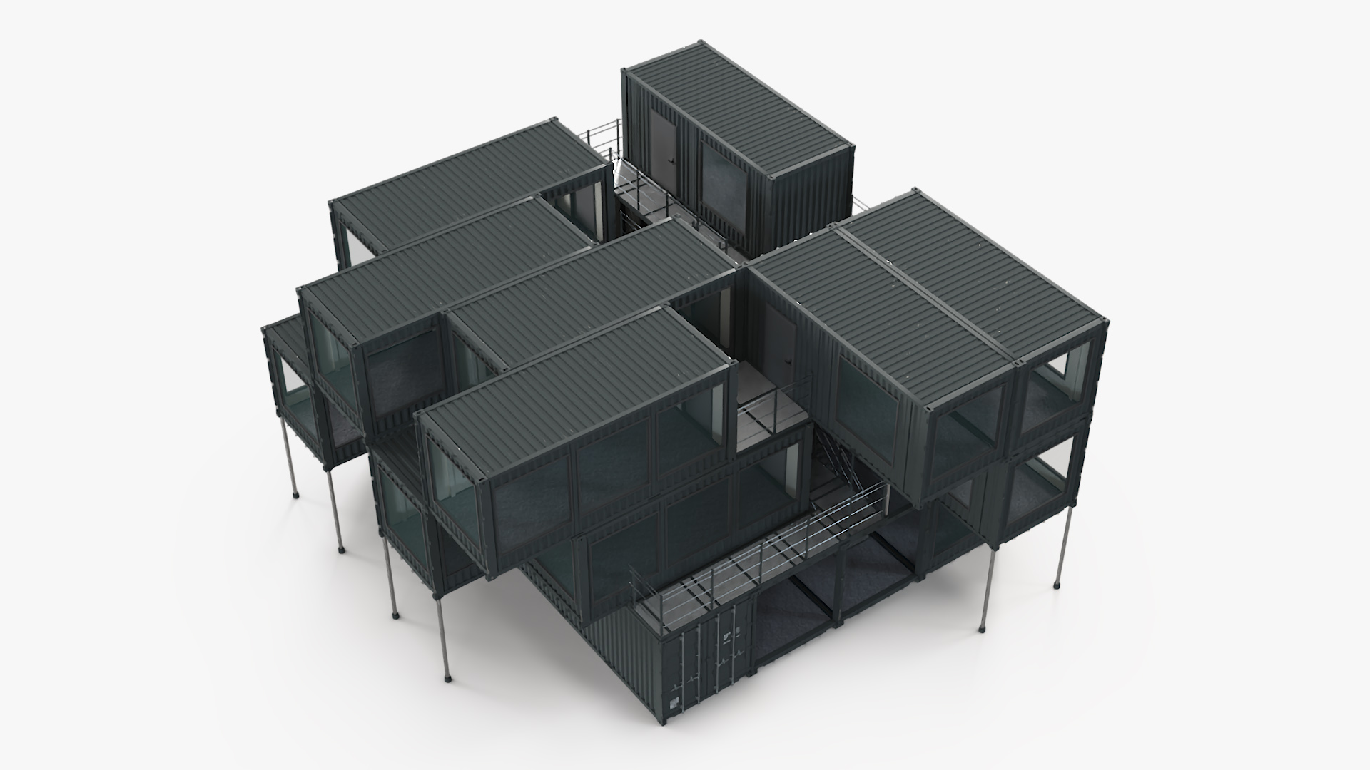 3D Container Office Building Black