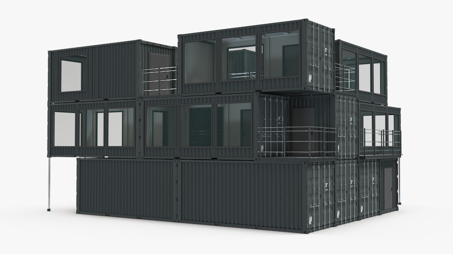 3D Container Office Building Black