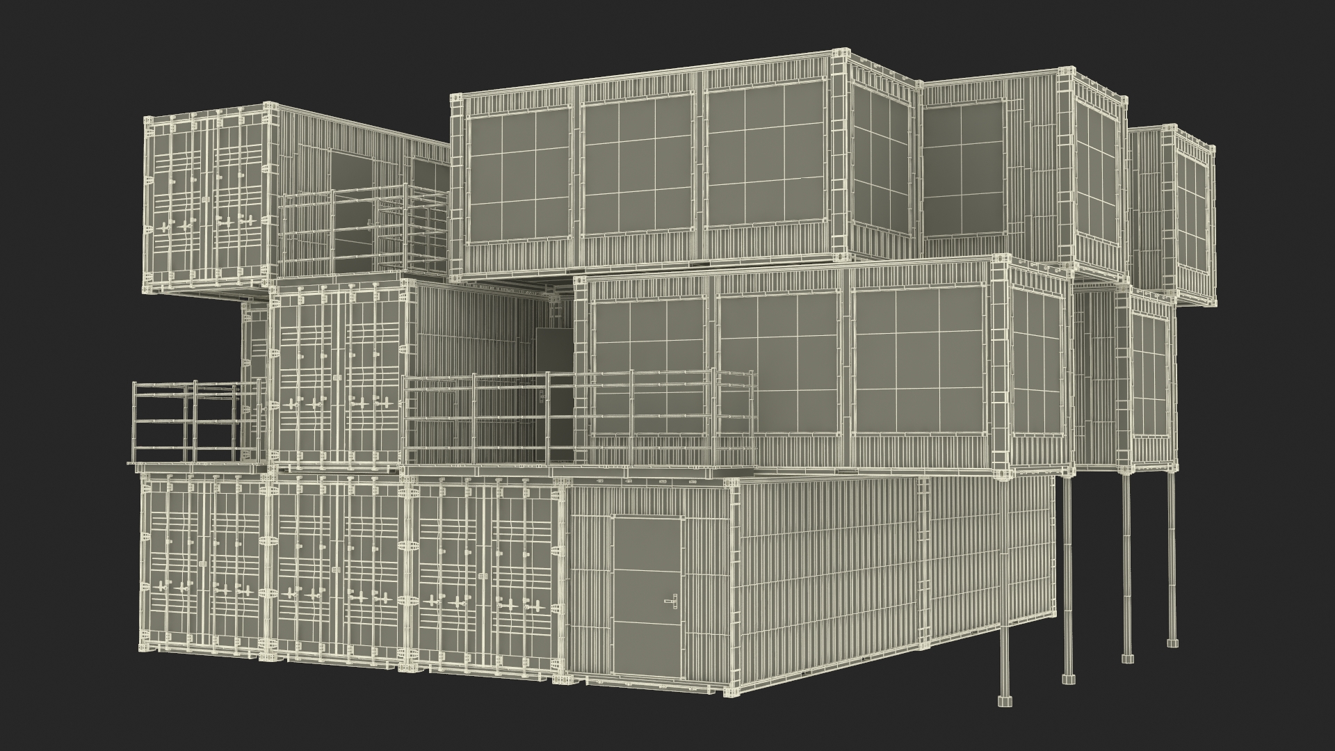 3D Container Office Building Black