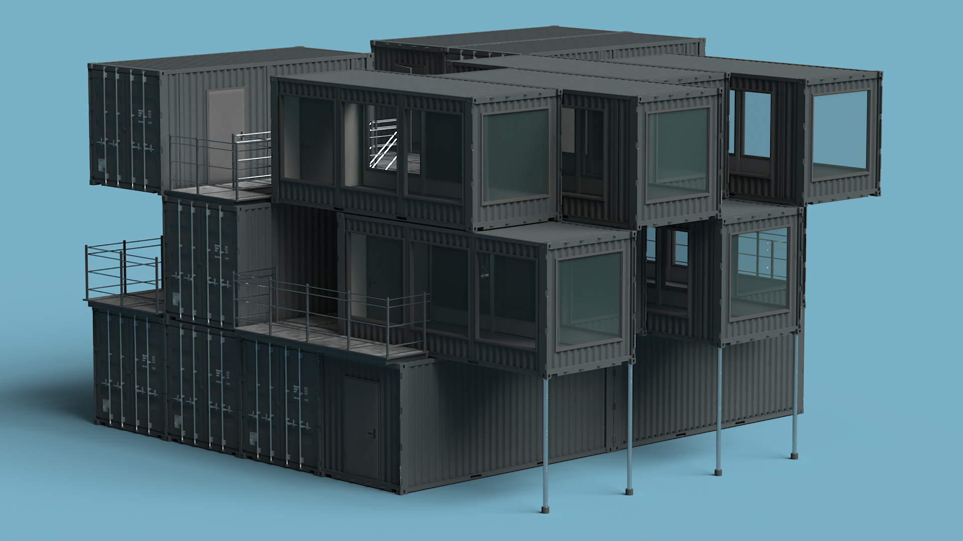 3D Container Office Building Black