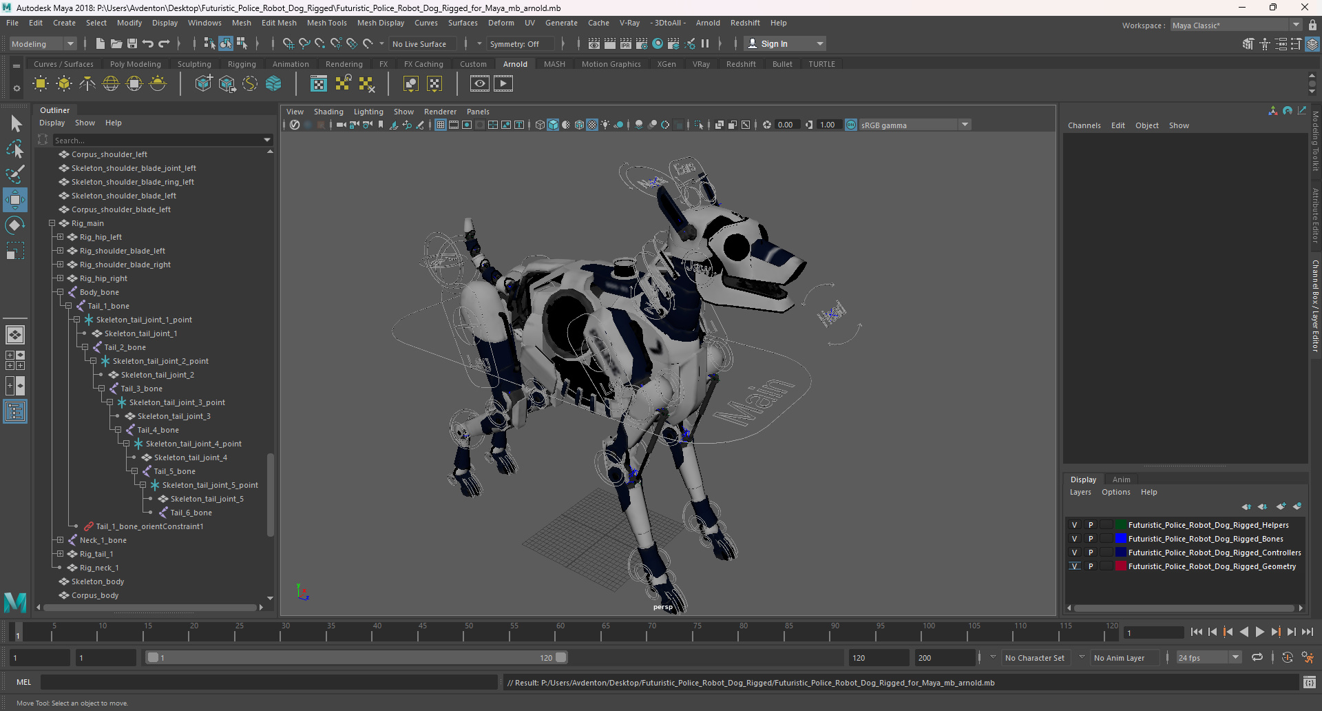 3D Futuristic Police Robot Dog Rigged for Maya model