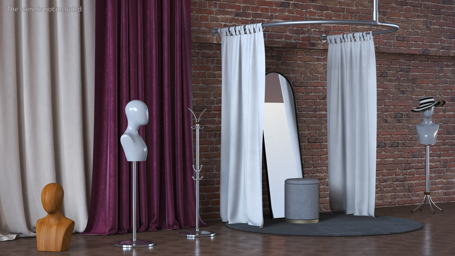 Open Fitting Room White Fur 3D