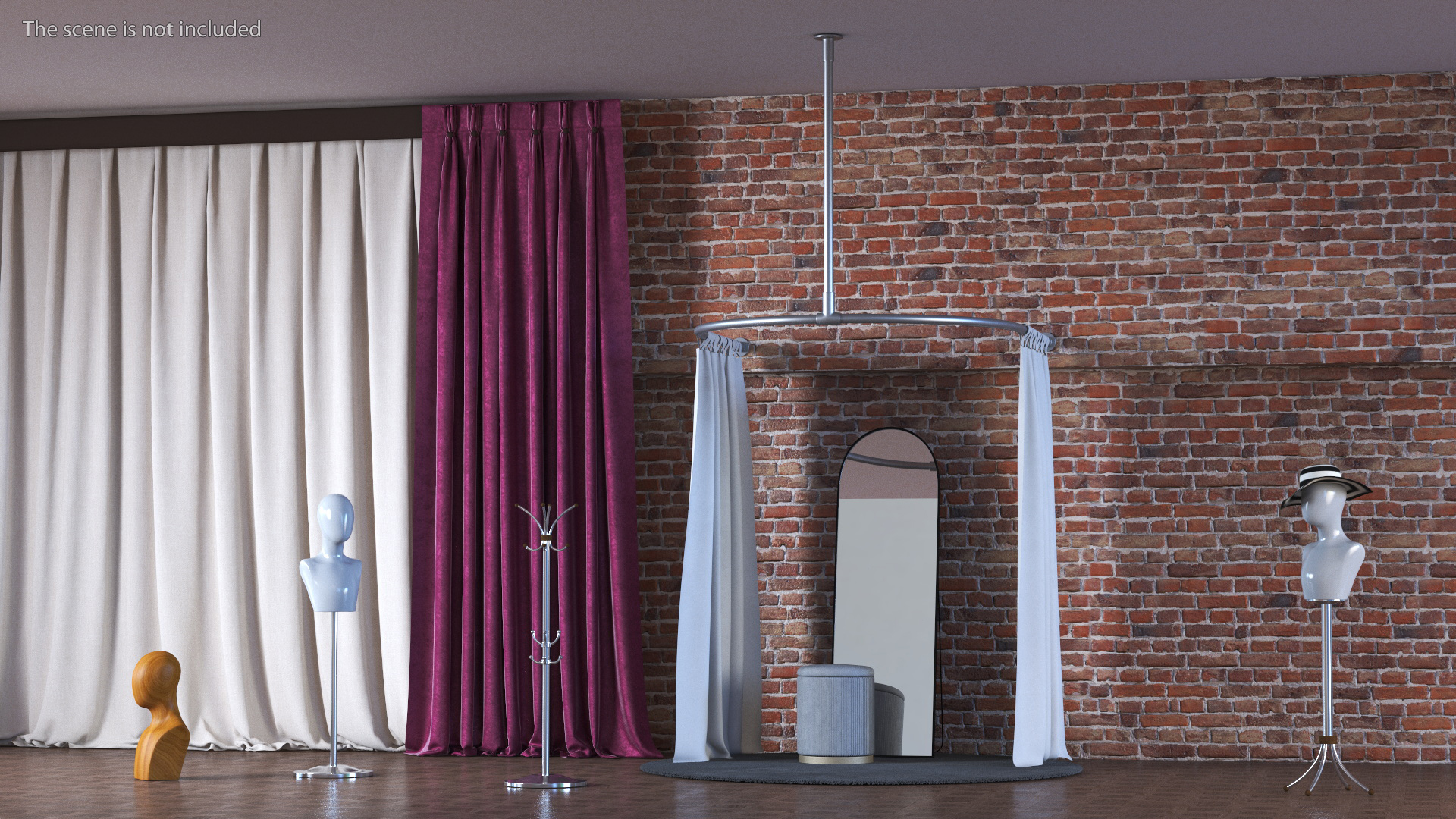 Open Fitting Room White Fur 3D