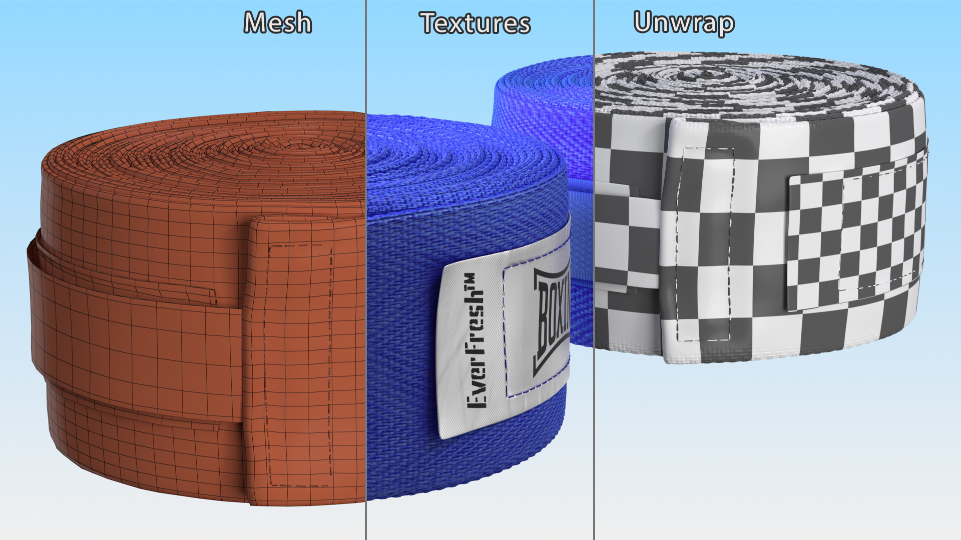 3D Blue Boxing Hand Wrap 2 Rolls Fur model