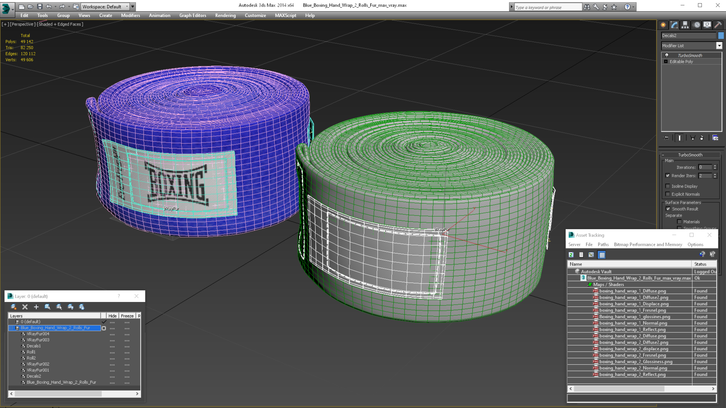 3D Blue Boxing Hand Wrap 2 Rolls Fur model
