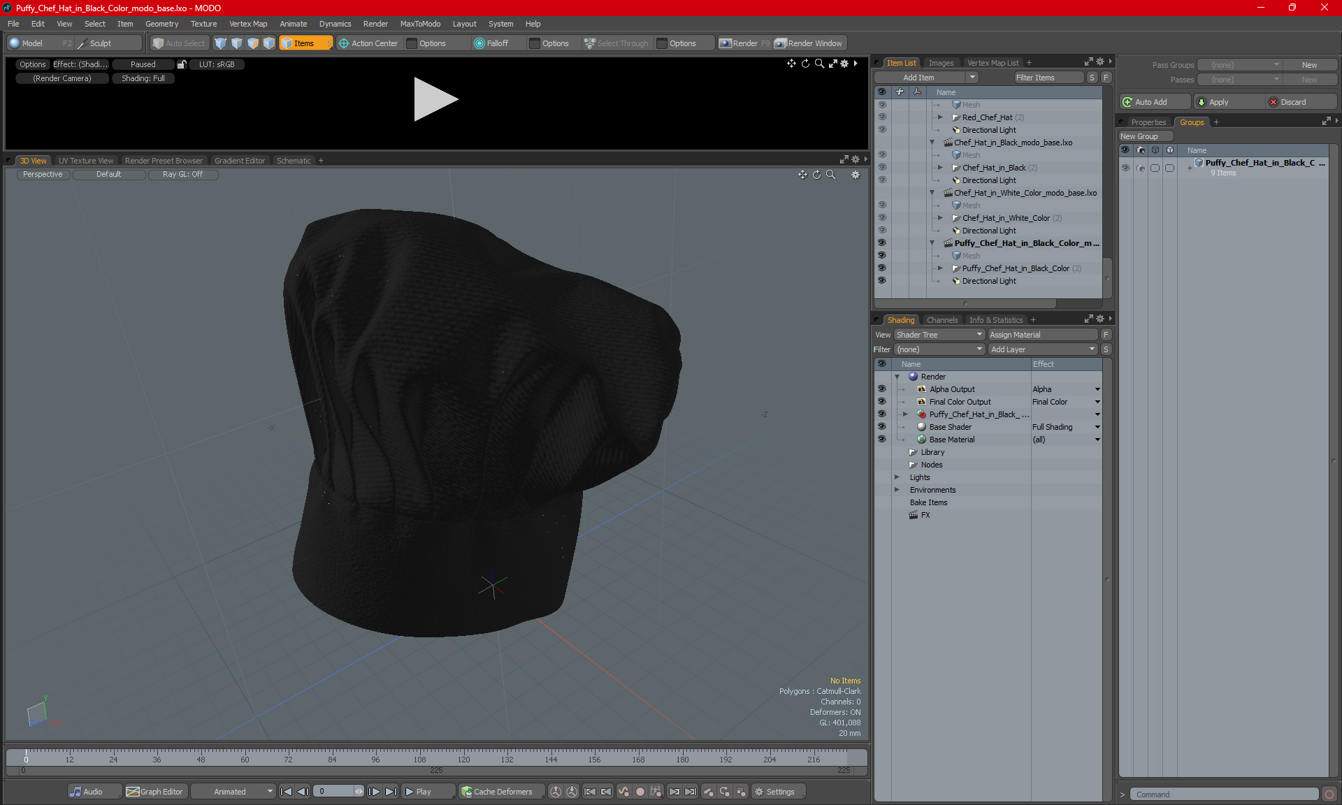 Puffy Chef Hat in Black Color 3D model