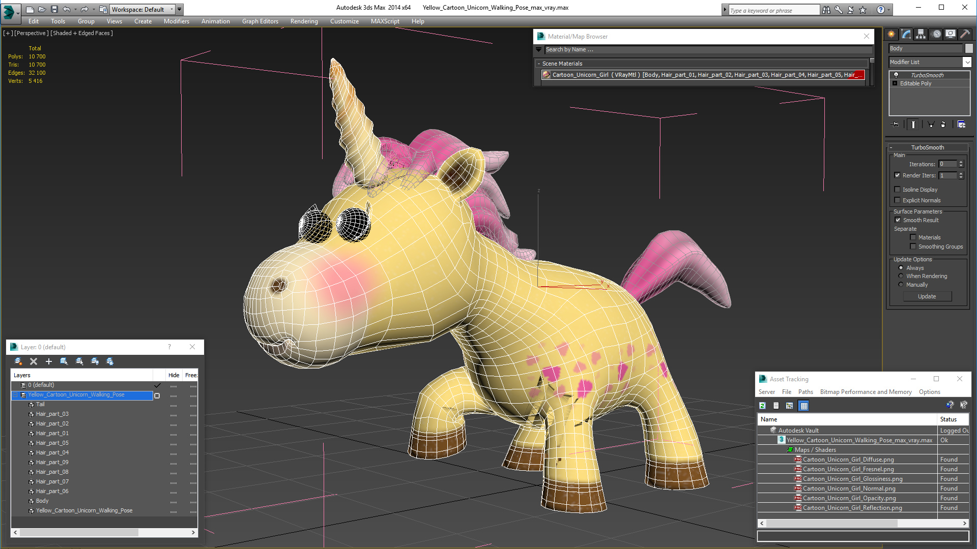 3D model Yellow Cartoon Unicorn Walking Pose