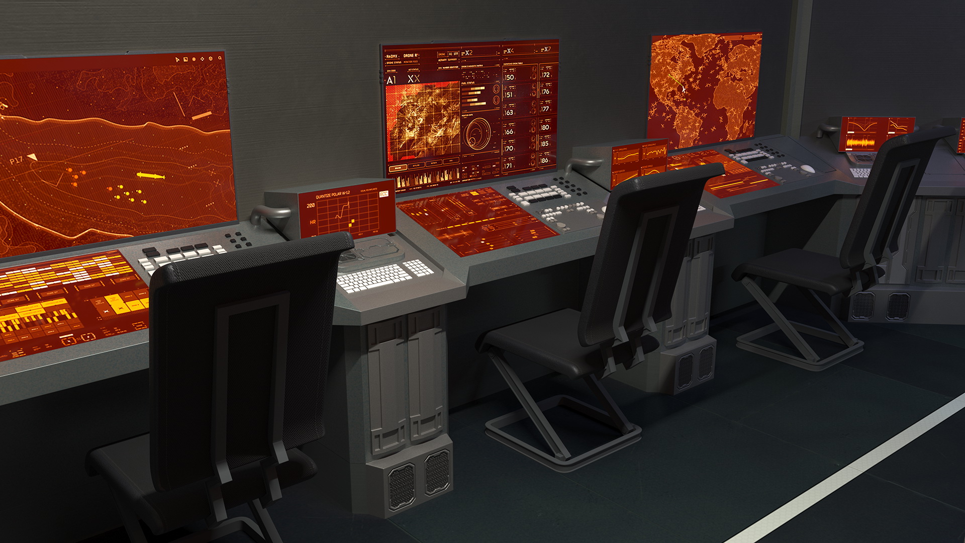 Sci Fi Interior Command Room Red 3D