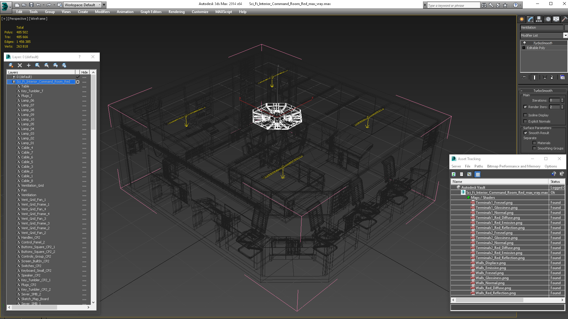 Sci Fi Interior Command Room Red 3D