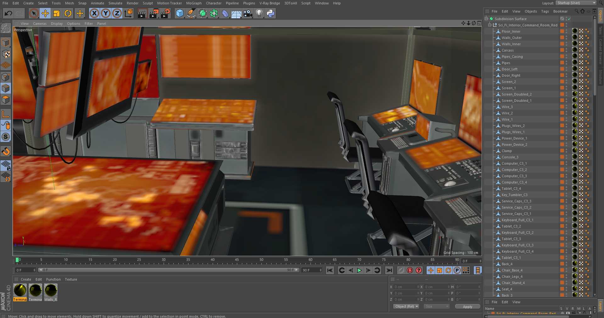 Sci Fi Interior Command Room Red 3D
