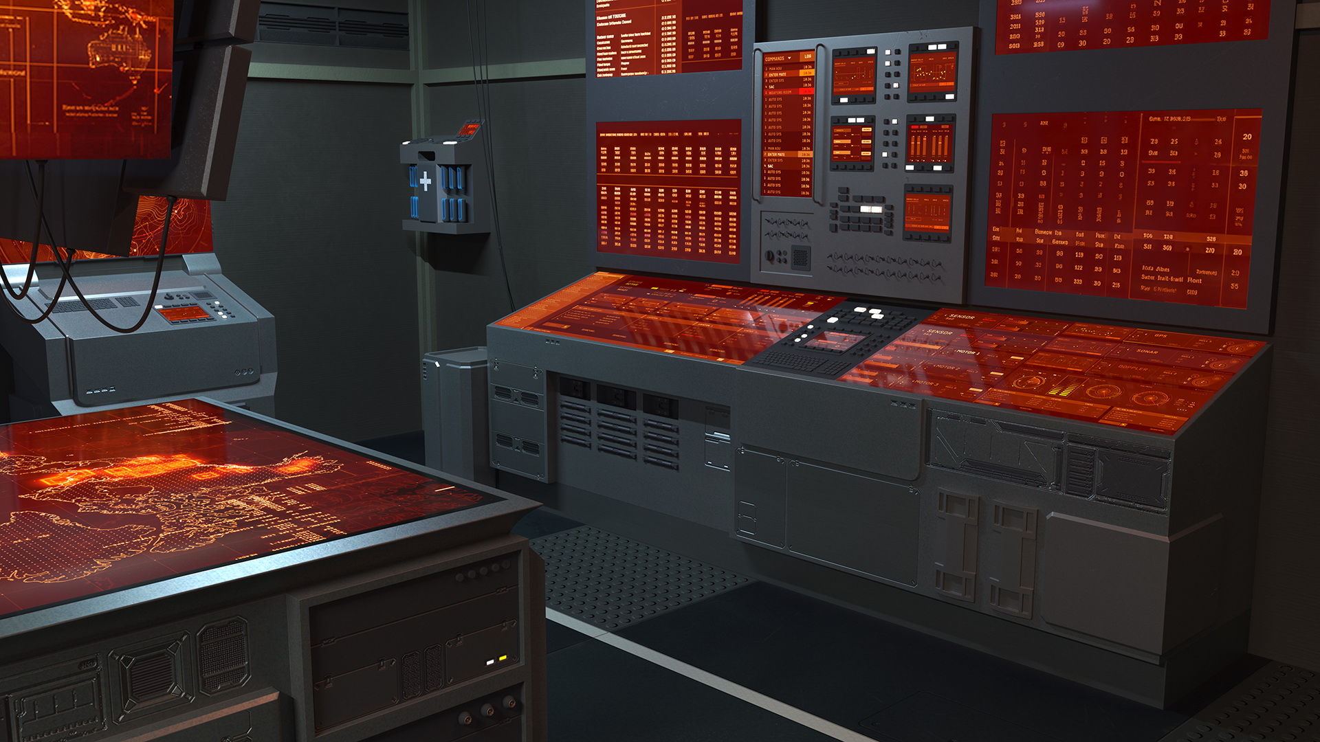 Sci Fi Interior Command Room Red 3D