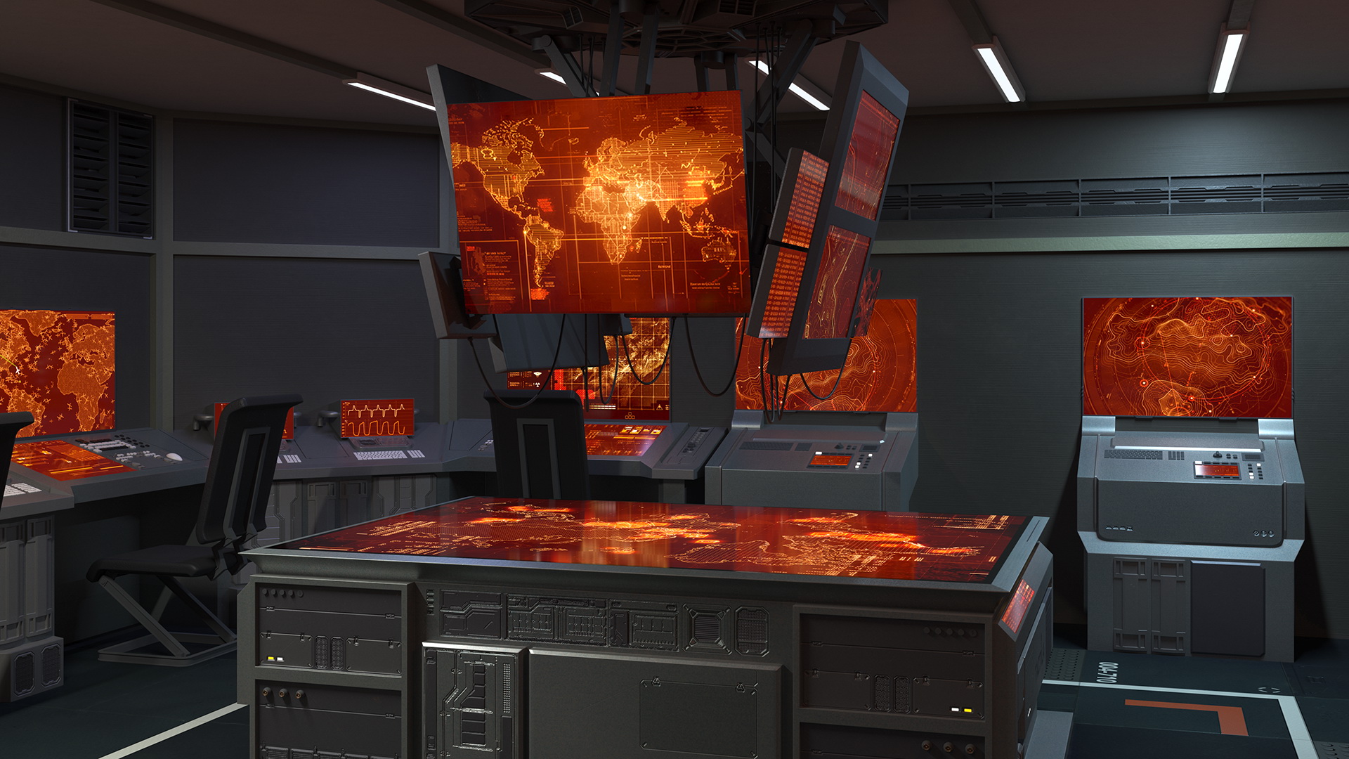 Sci Fi Interior Command Room Red 3D