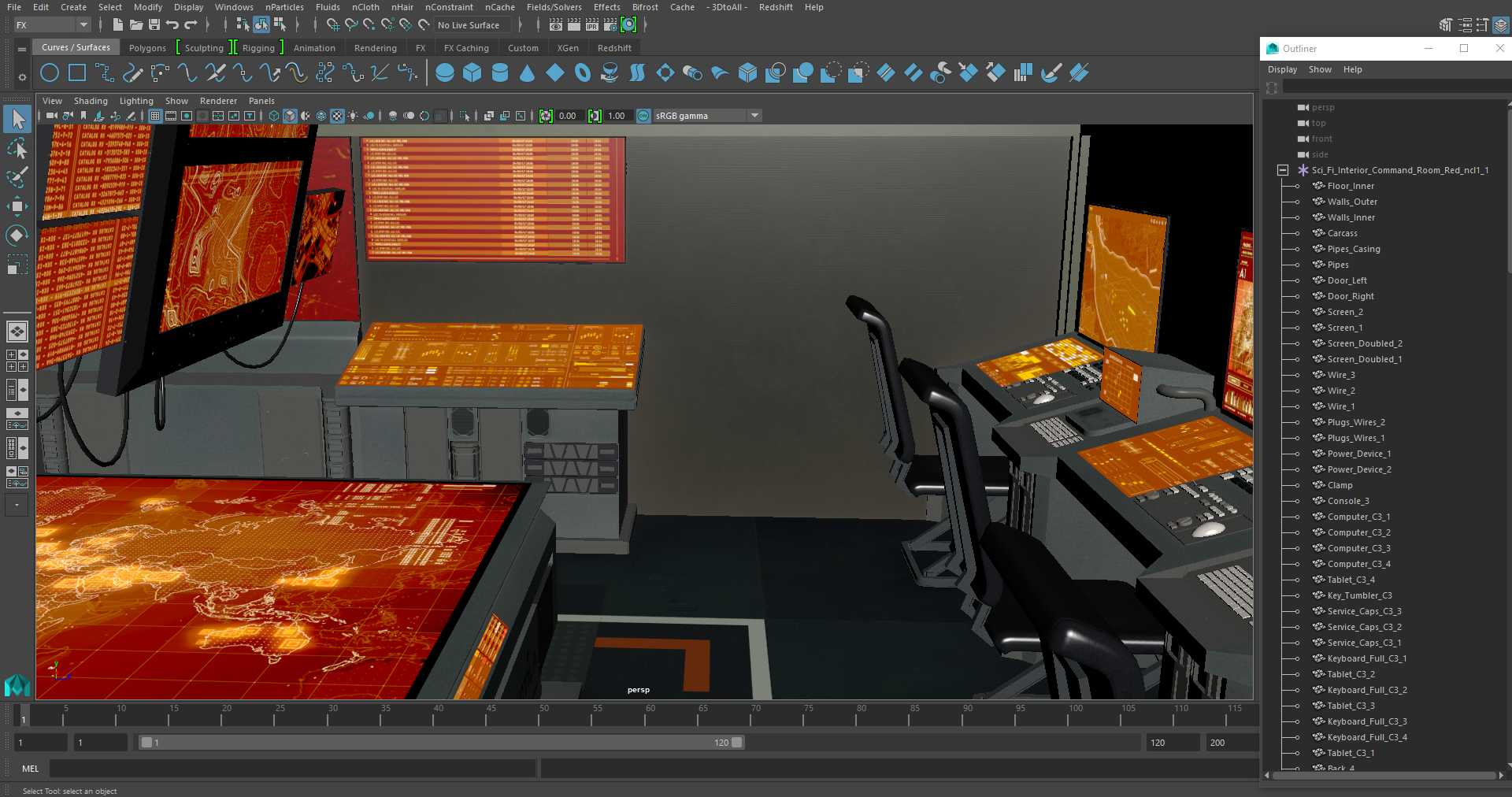 Sci Fi Interior Command Room Red 3D