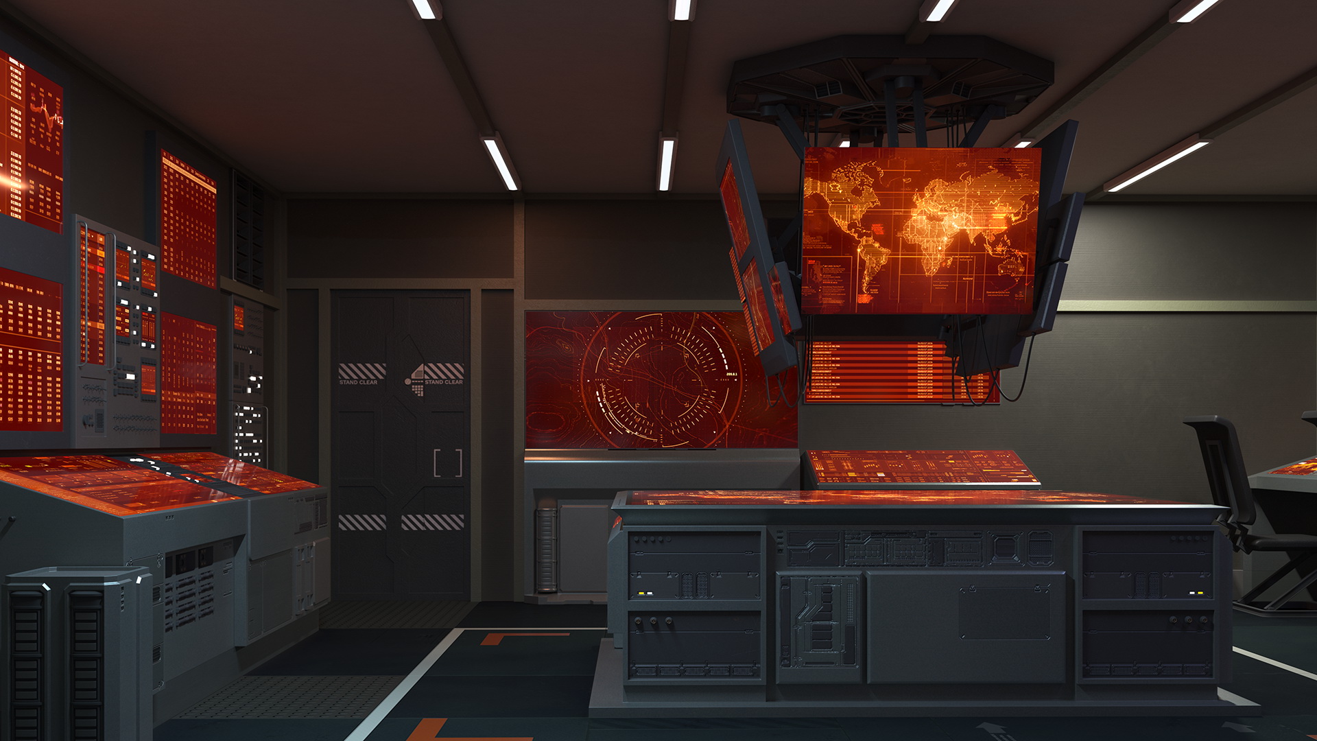 Sci Fi Interior Command Room Red 3D
