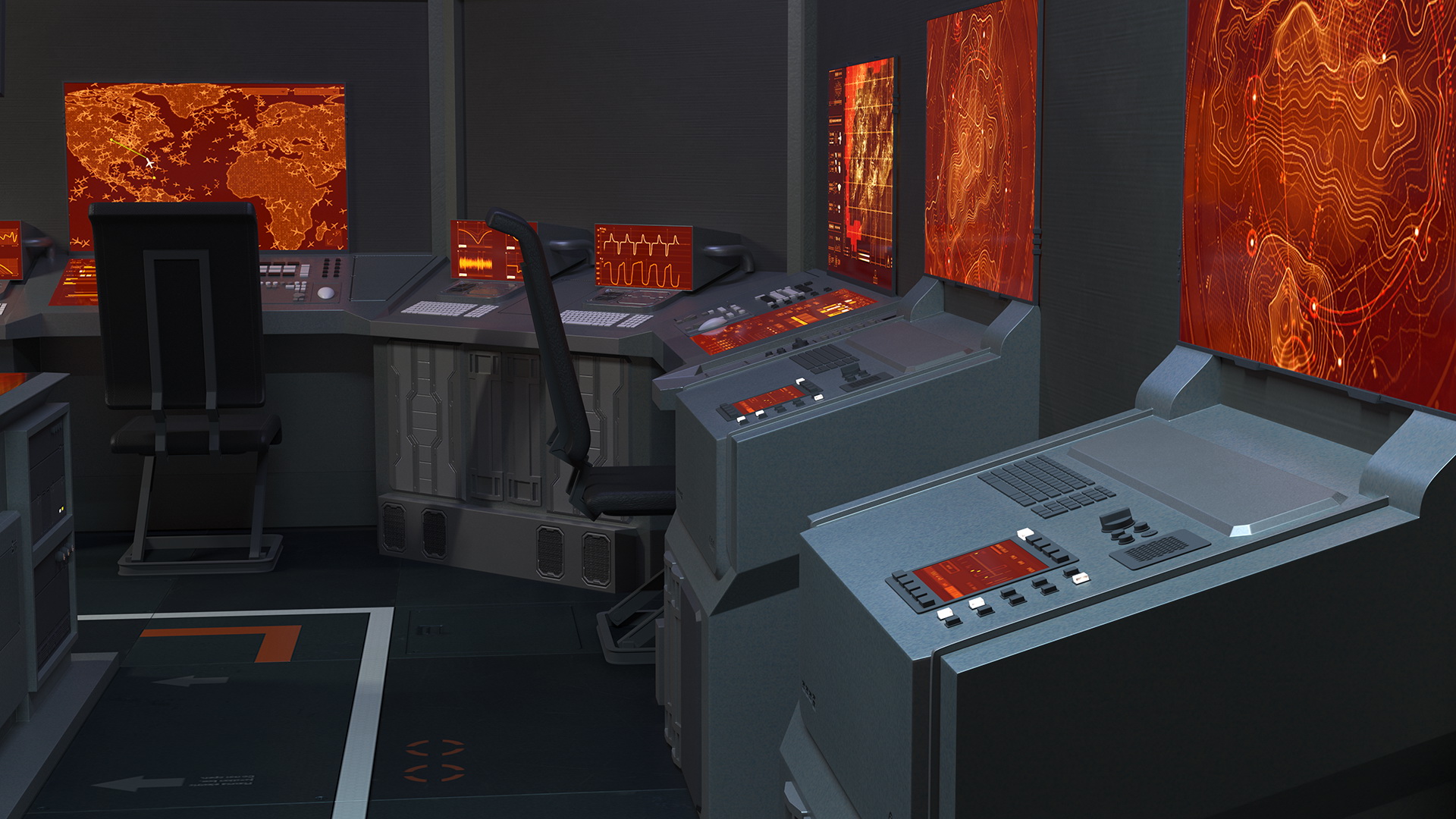Sci Fi Interior Command Room Red 3D