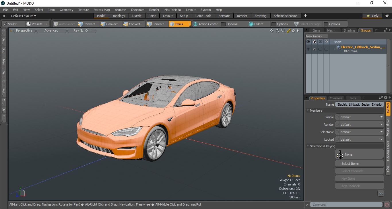 Electric Liftback Sedan Exterior Only 3D