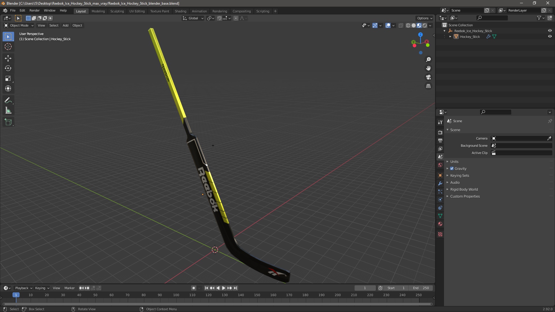 3D Reebok Ice Hockey Stick model