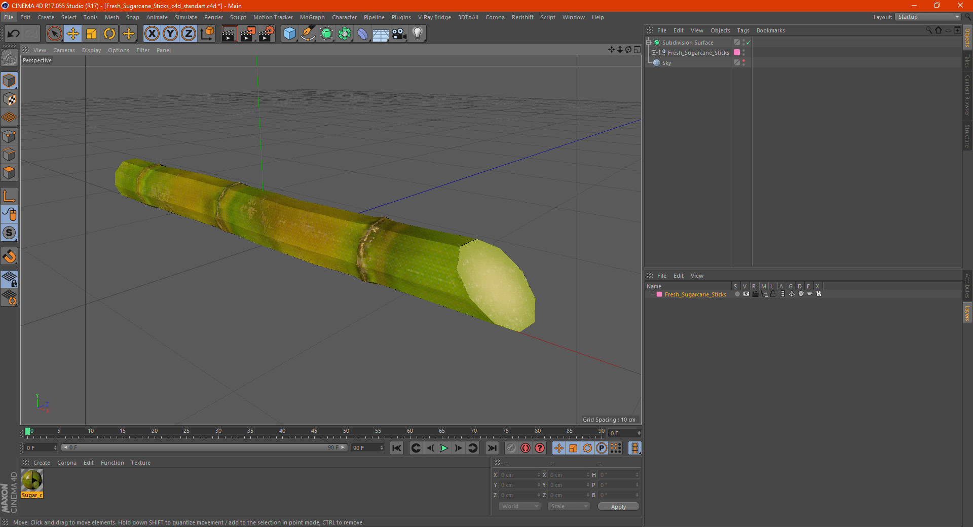 3D Green Sugarcane Stick