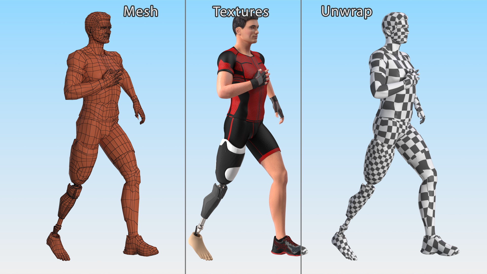 3D Athlete Wearing Prosthetic Leg Running Pose model