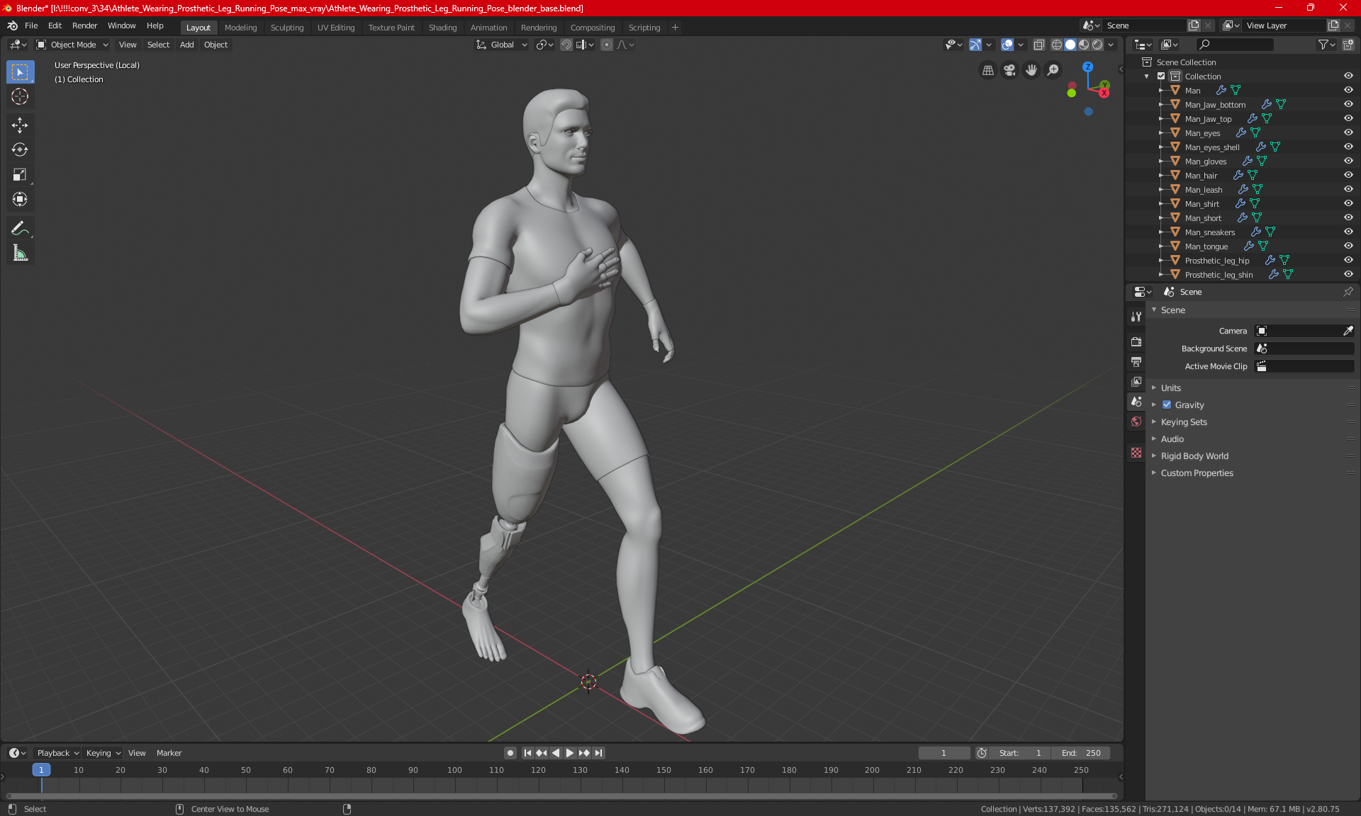 3D Athlete Wearing Prosthetic Leg Running Pose model