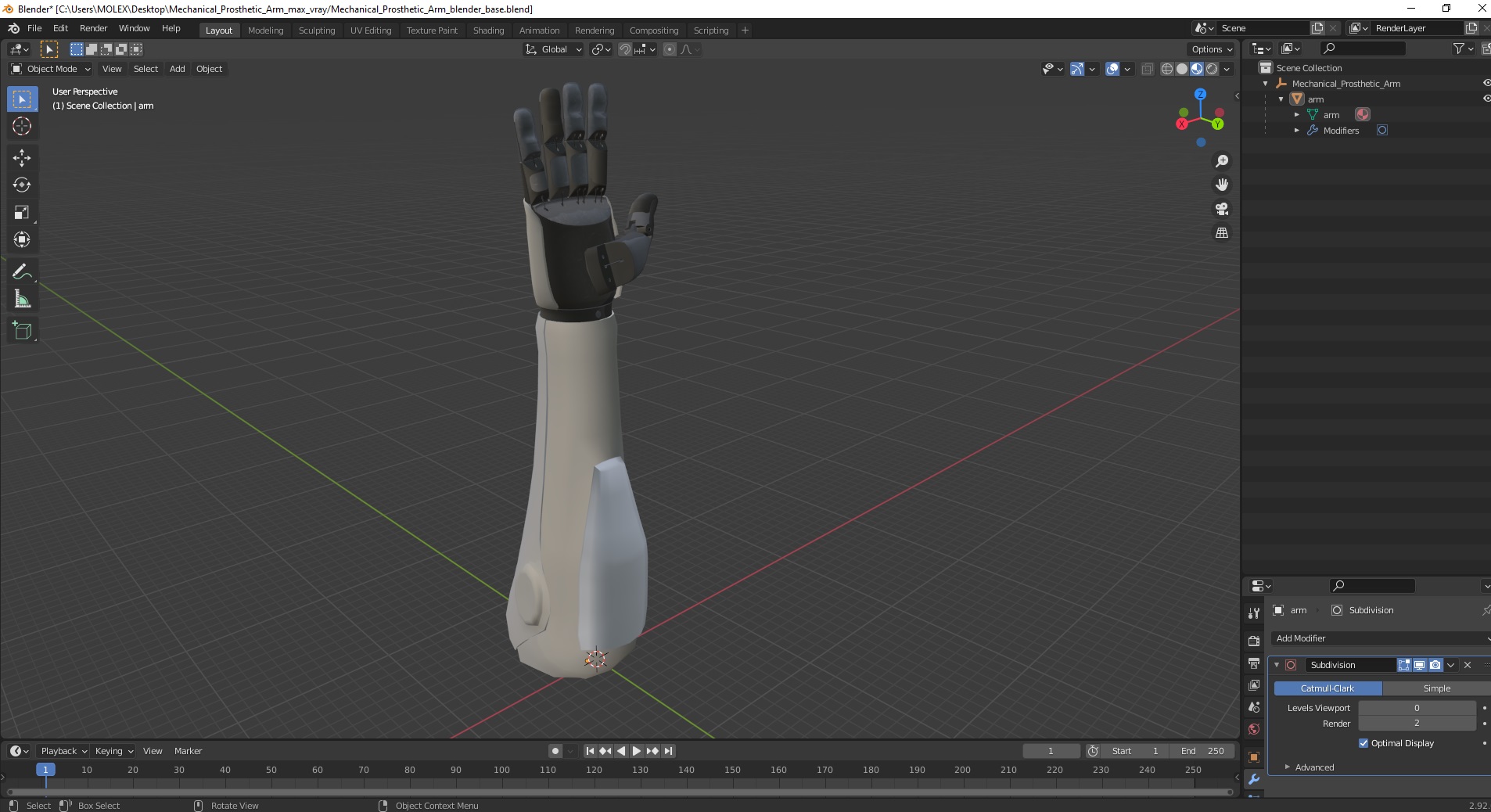 3D model Mechanical Prosthetic Arm