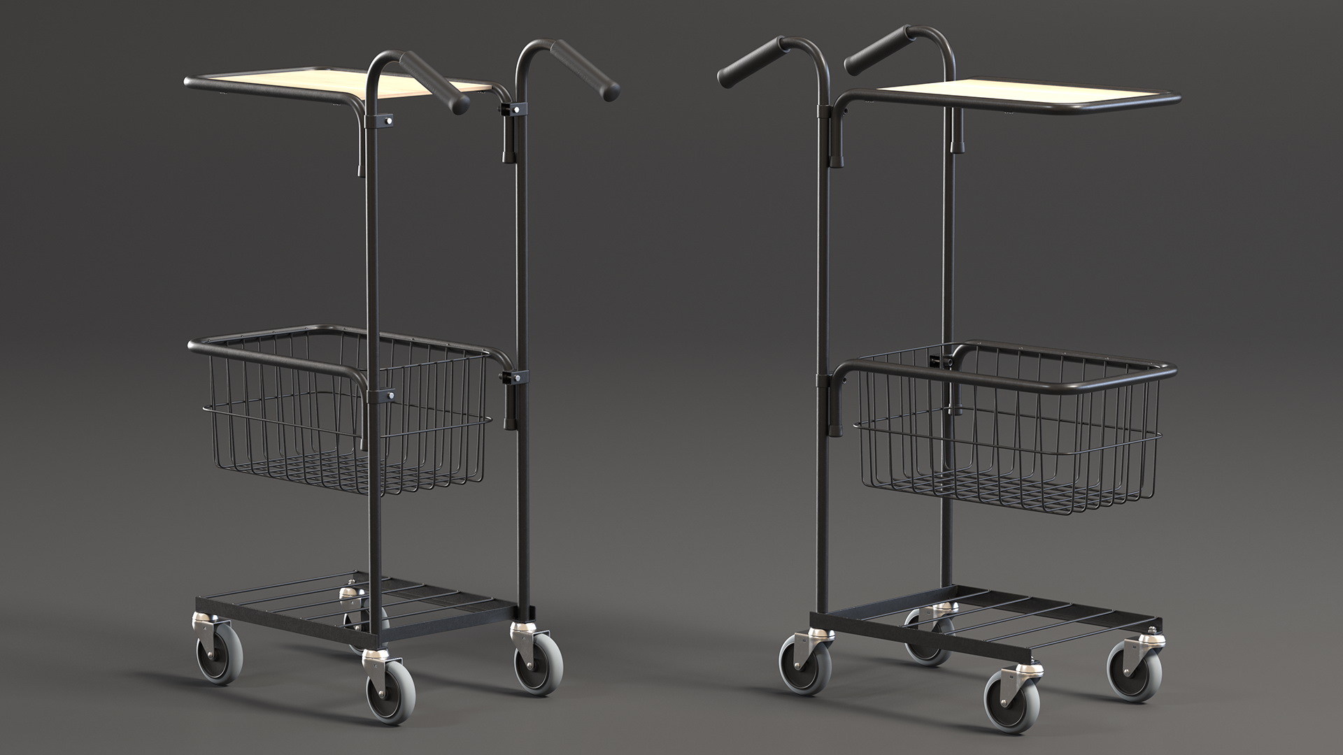 3D model Mini Trolley with Shelf and Basket Black