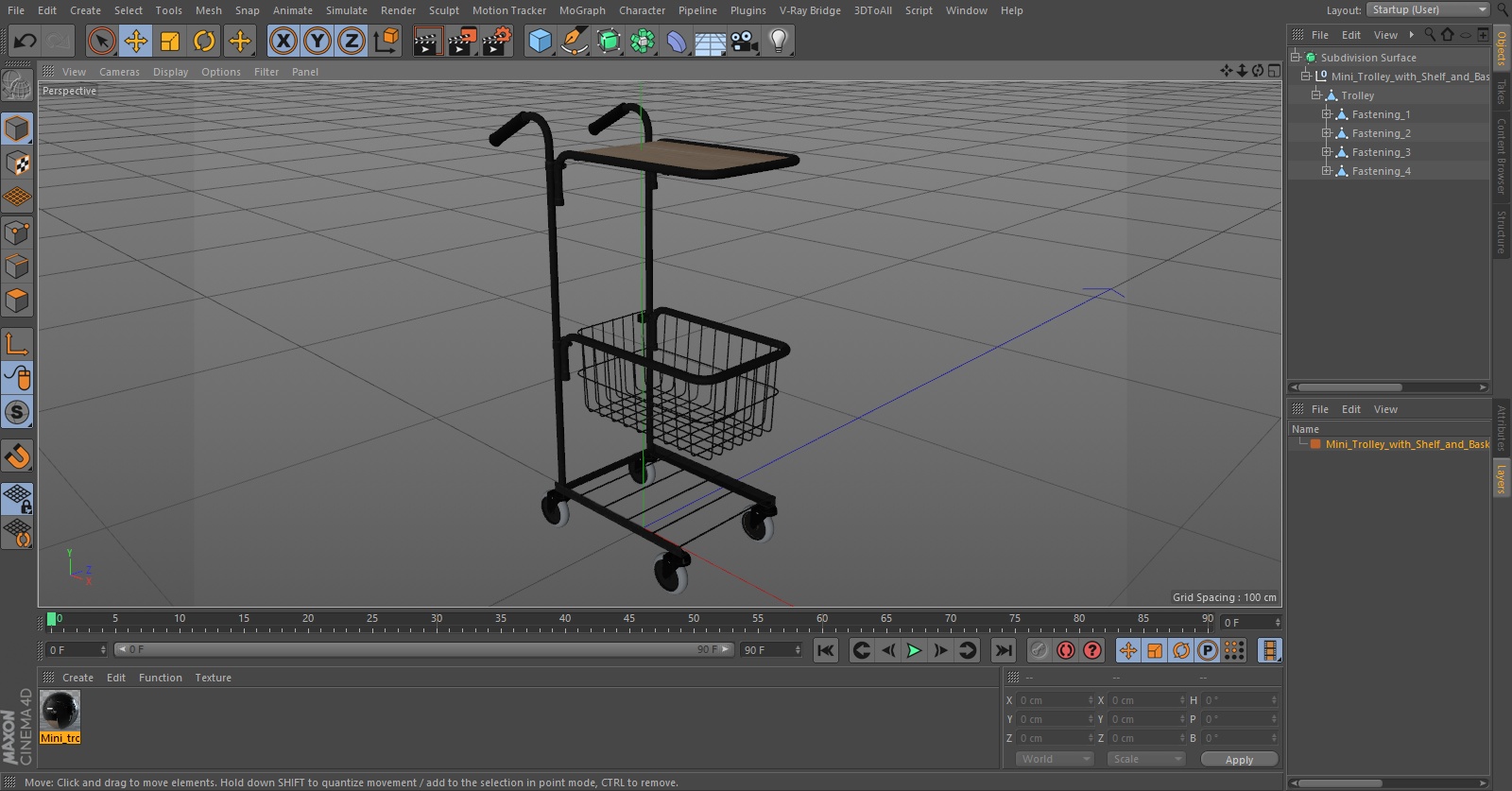 3D model Mini Trolley with Shelf and Basket Black