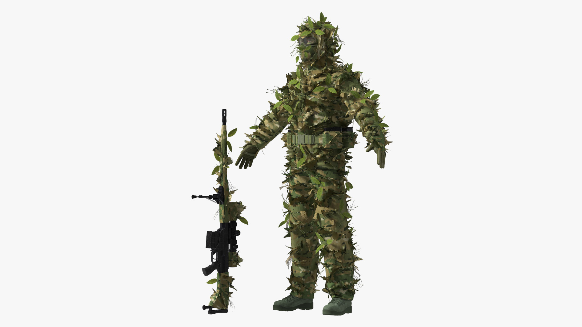 3D Sniper in Leaf Ghillie Suit Rigged for Maya model