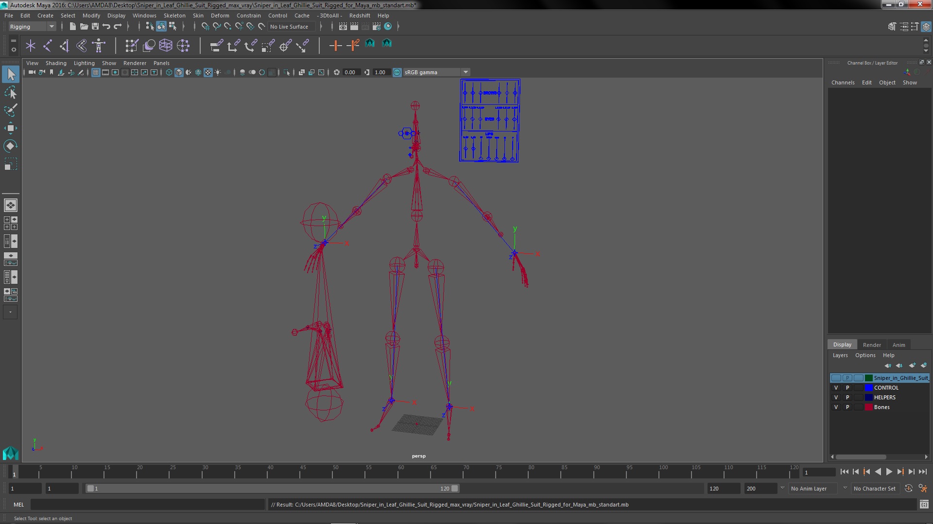 3D Sniper in Leaf Ghillie Suit Rigged for Maya model
