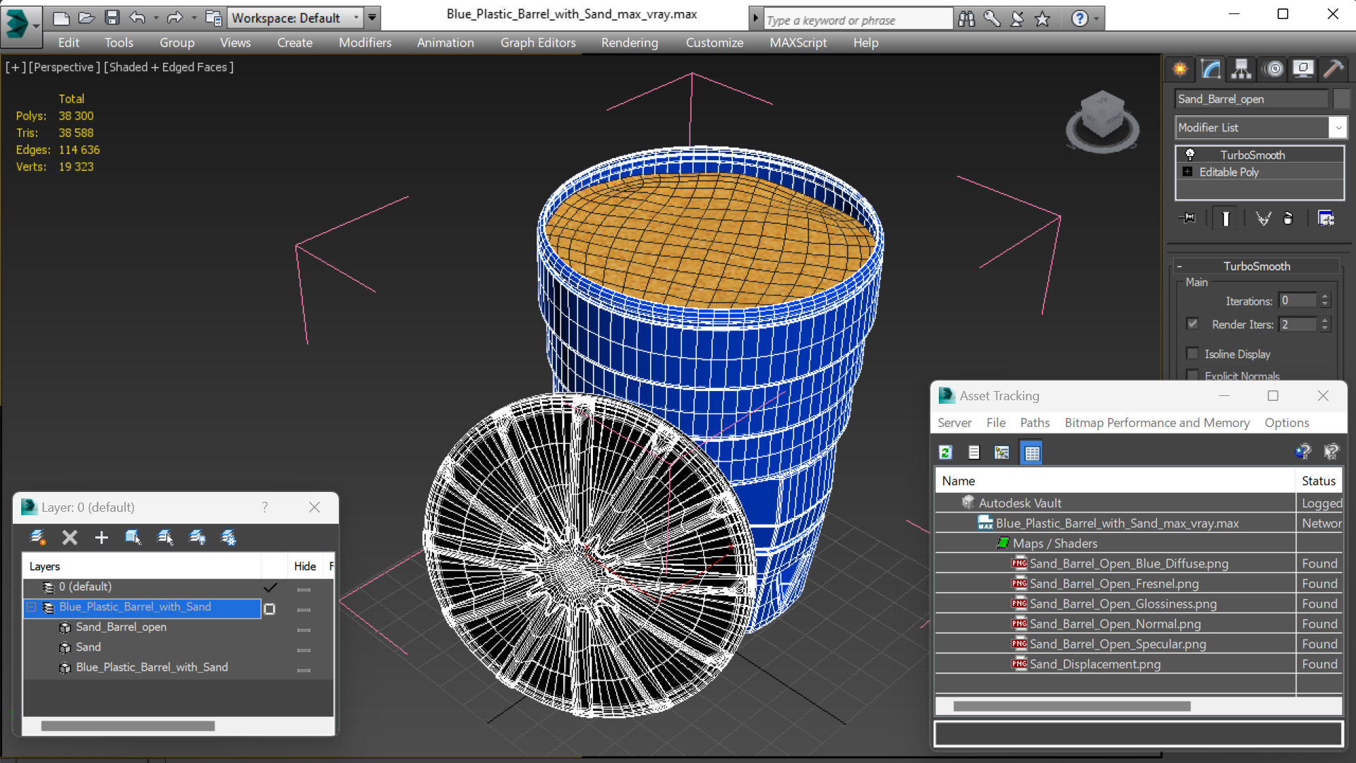 Blue Plastic Barrel with Sand 3D model