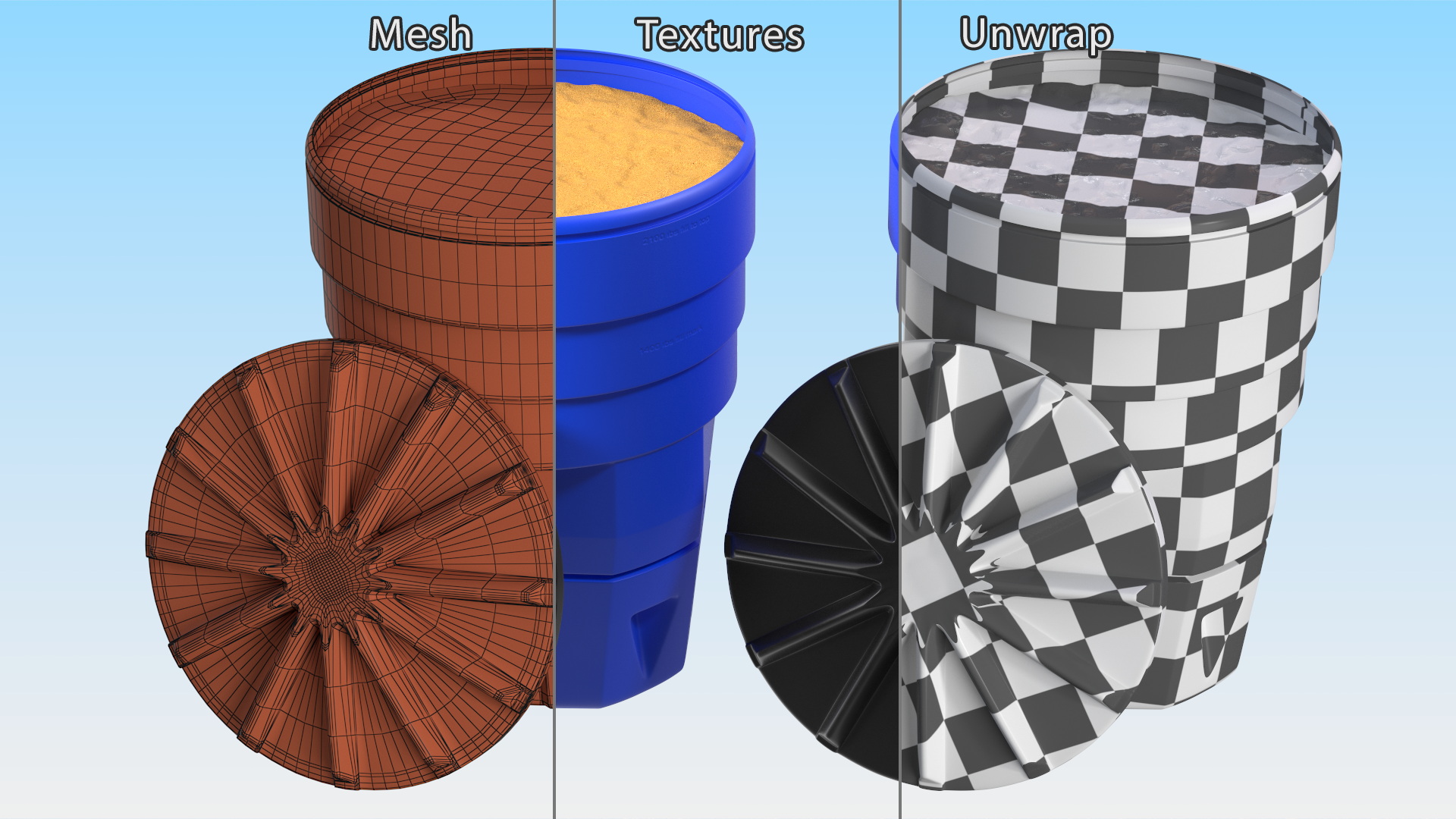 Blue Plastic Barrel with Sand 3D model