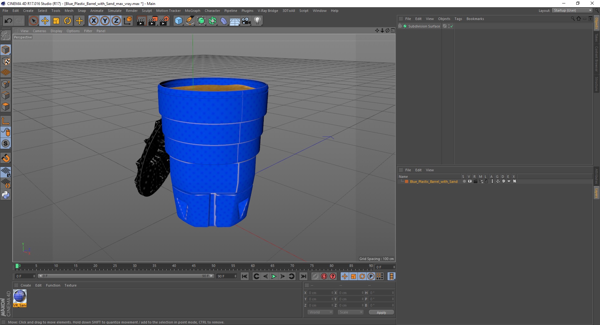 Blue Plastic Barrel with Sand 3D model