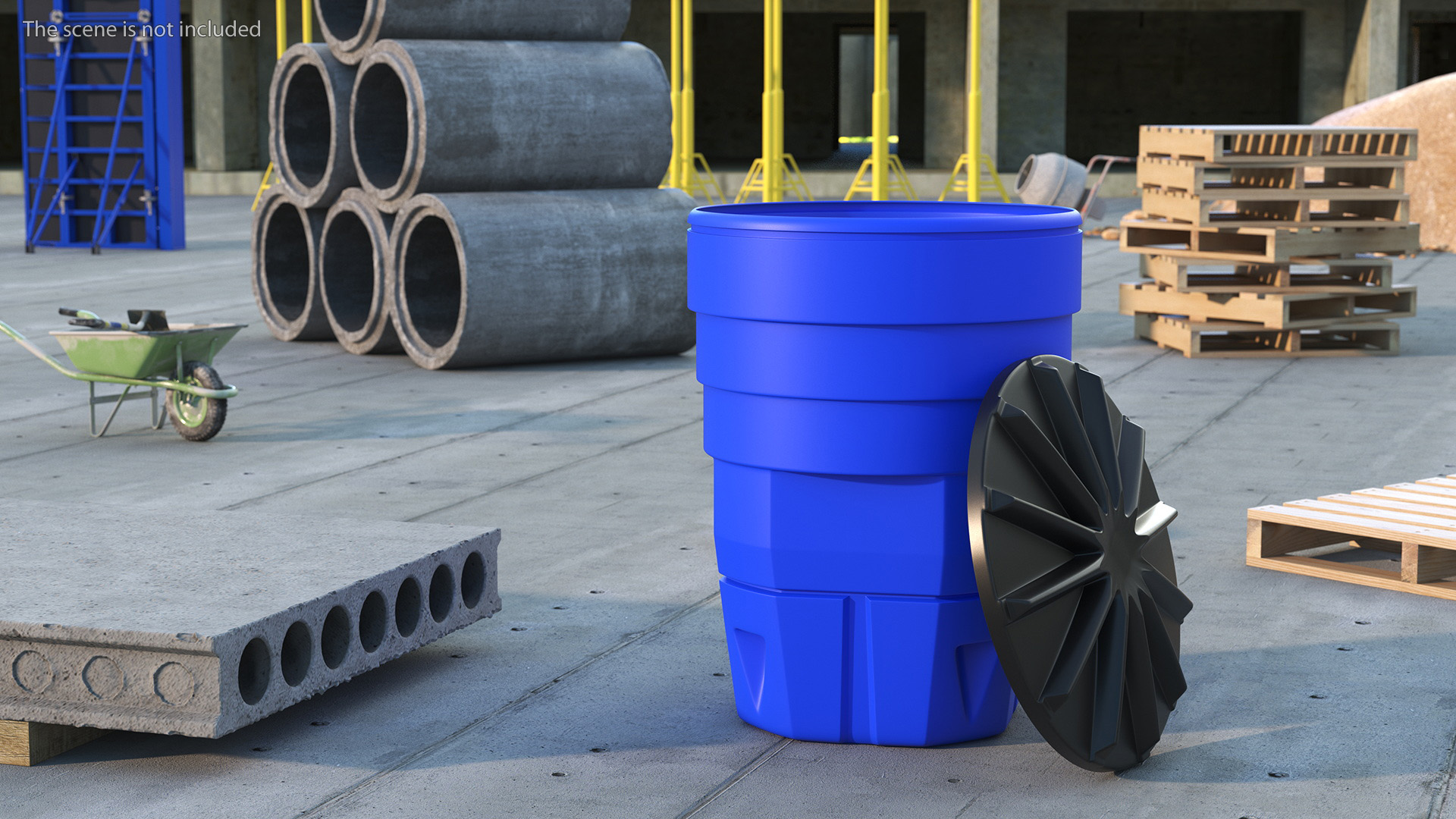 Blue Plastic Barrel with Sand 3D model