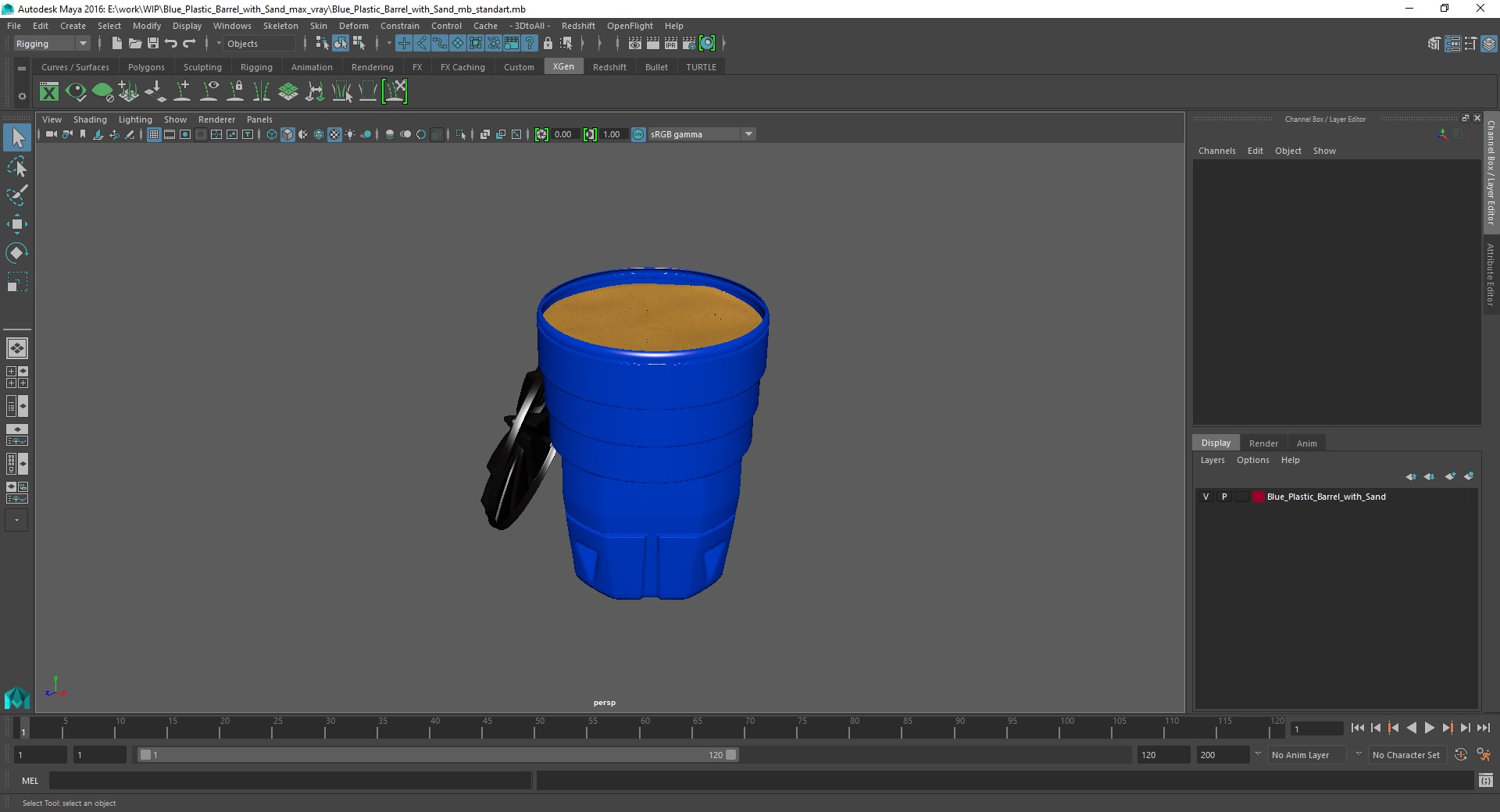Blue Plastic Barrel with Sand 3D model