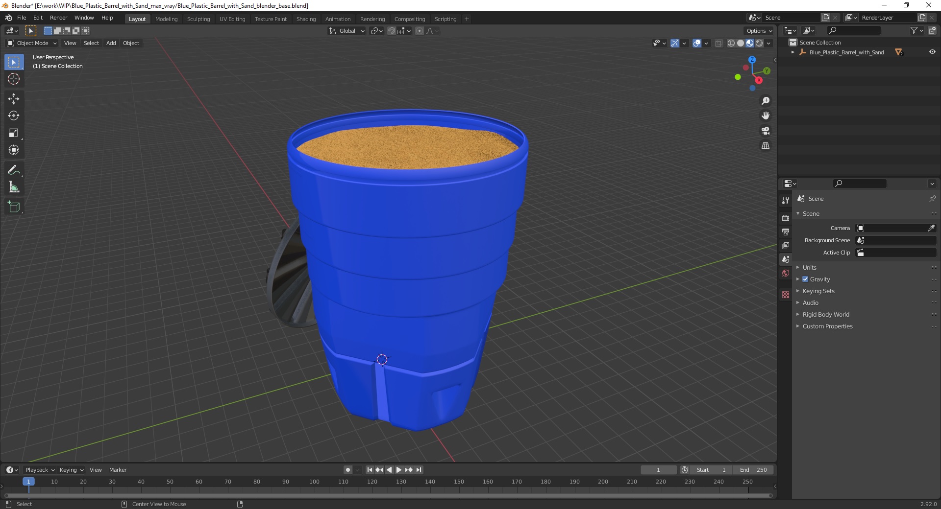 Blue Plastic Barrel with Sand 3D model