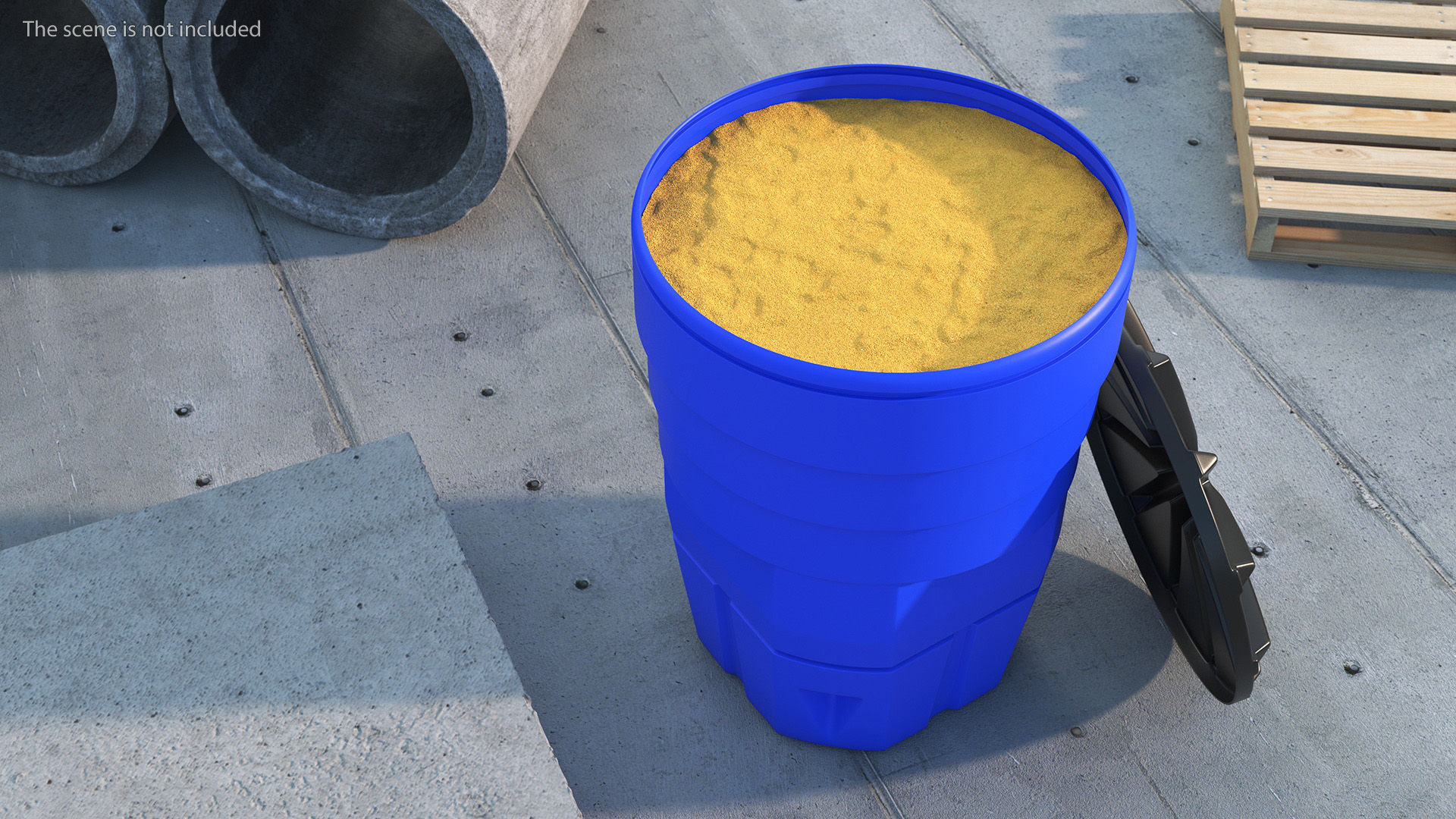 Blue Plastic Barrel with Sand 3D model