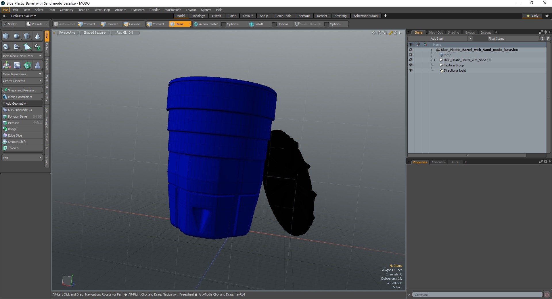 Blue Plastic Barrel with Sand 3D model