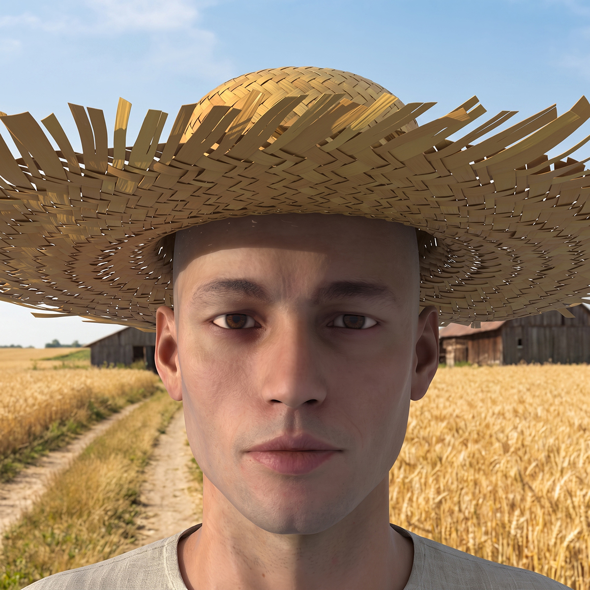 Woven Straw Sun Hat on Male Head