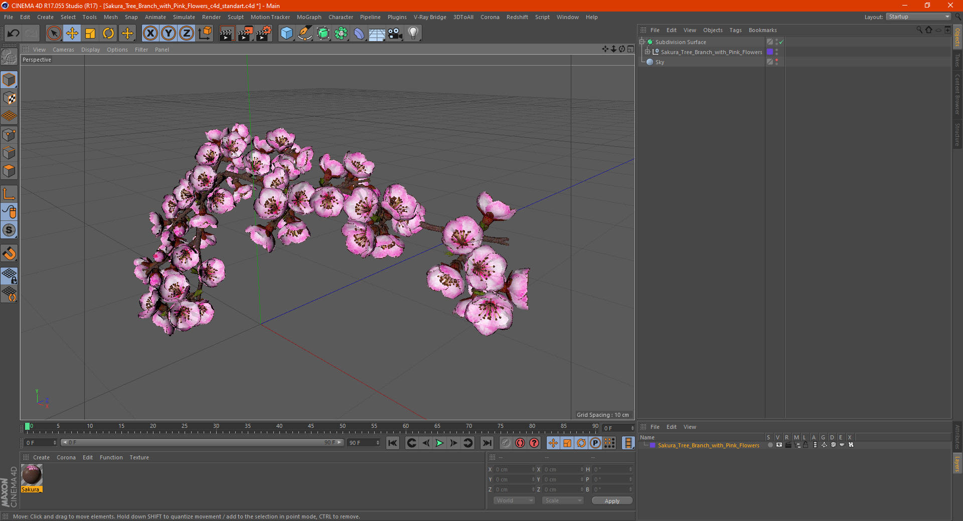 3D Sakura Tree Branch with Pink Flowers