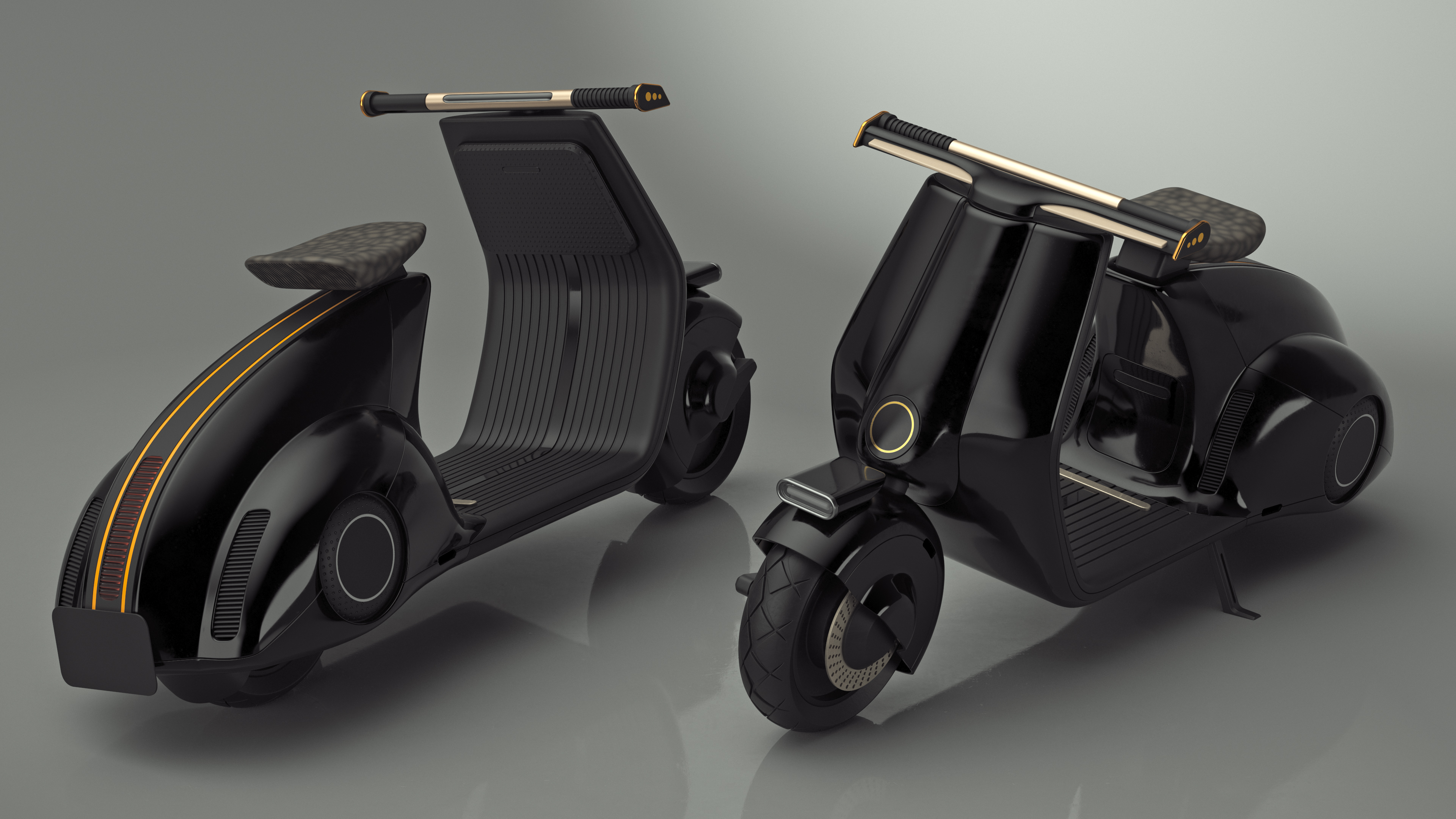 3D Designer Electric Scooter Black Parked model