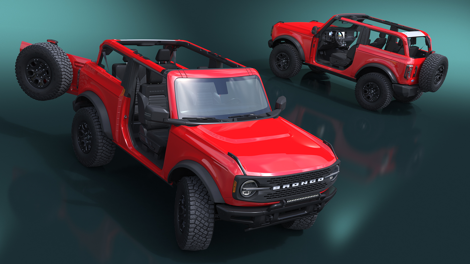 3D model 4X4 Ford Bronco Two Door Race Red Rigged